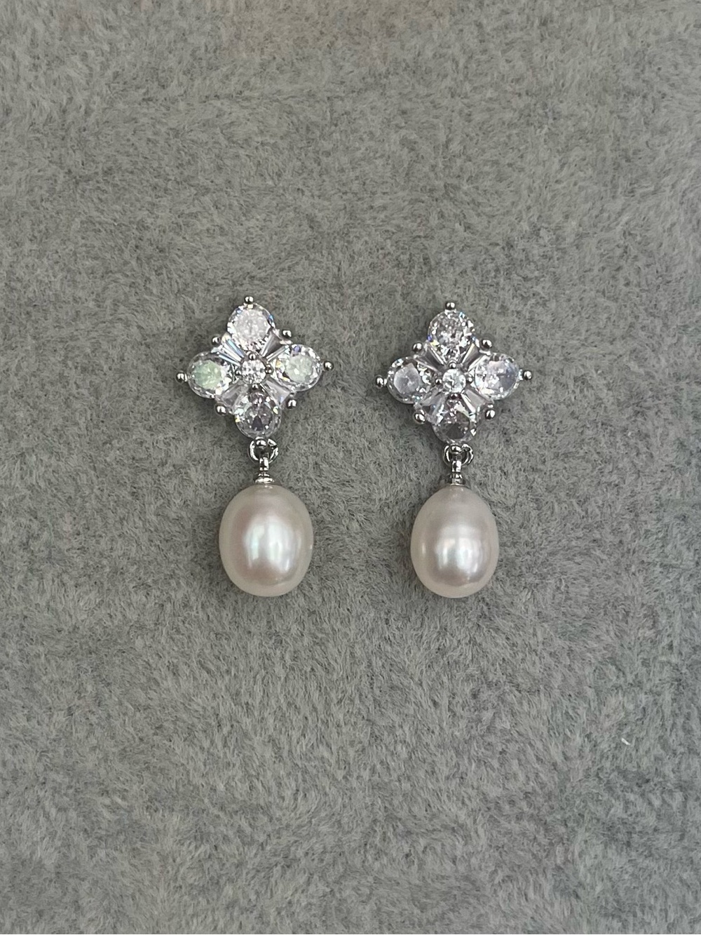Elegant Freshwater Pearl Drop Earrings with Crystal Accents - 925 silver posts
